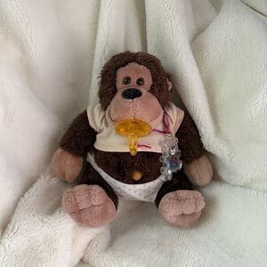 Dakin Monkey Stuffed Animal Toy Brown 9" Baby Plush Pacifier Holder